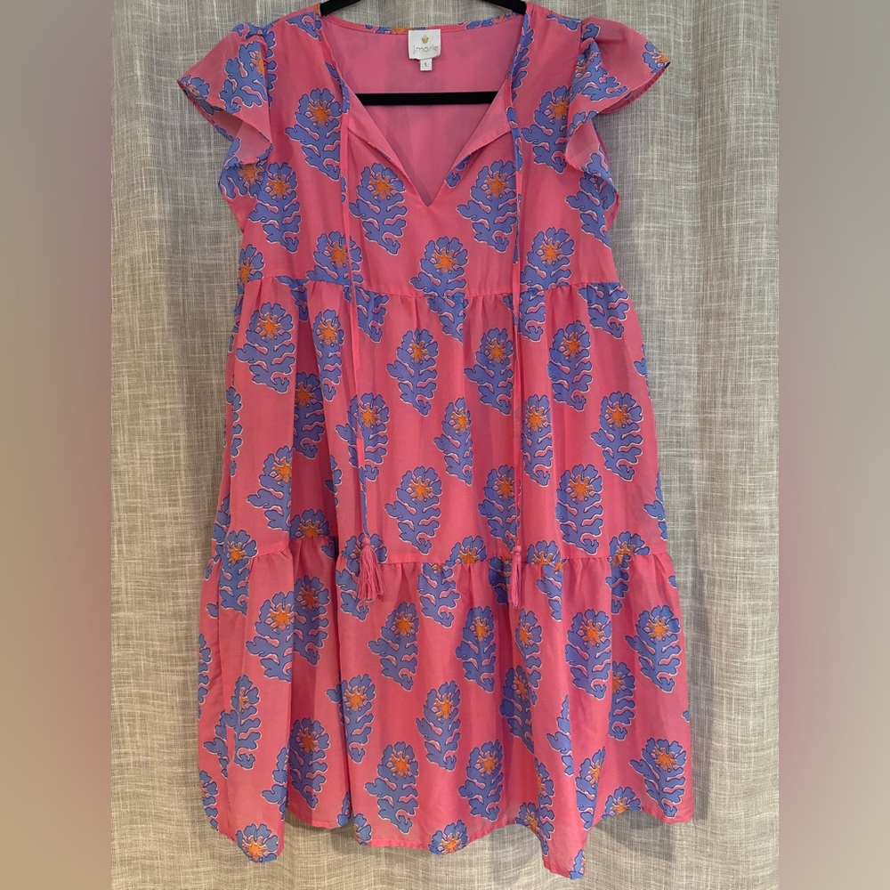 J. Marie Pink Blue The Piper Floral Ruffle Women's Dress